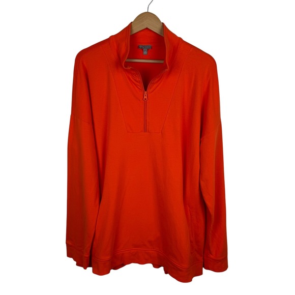Talbots Tops - T by Talbots Pullover Women's XL Orange 1/4 Zip Long Sleeve Cotton Blend Comfort